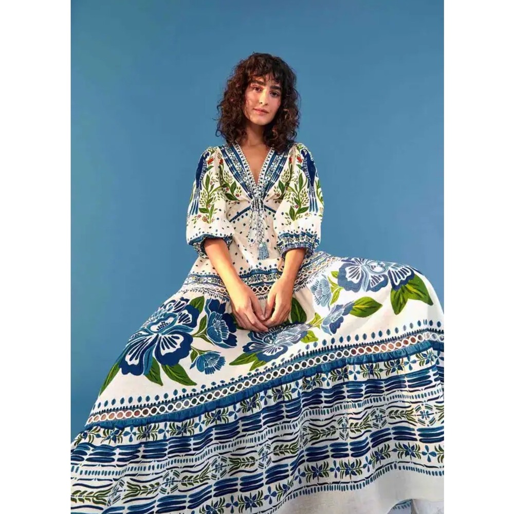 NWT Farm Rio Macaw Flight Maxi Dress Small Tropical Bird Linen $280 Sold Out - Picture 1 of 16